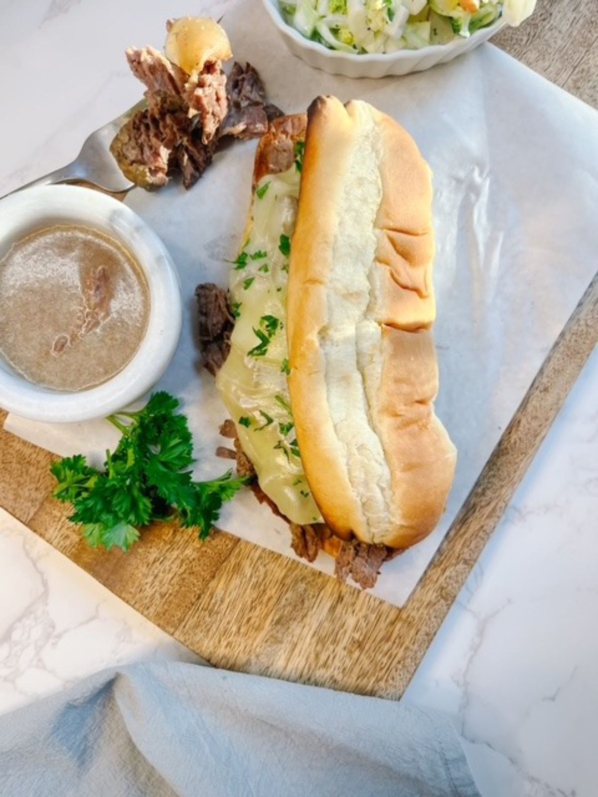 Closed french onion dip sandwich