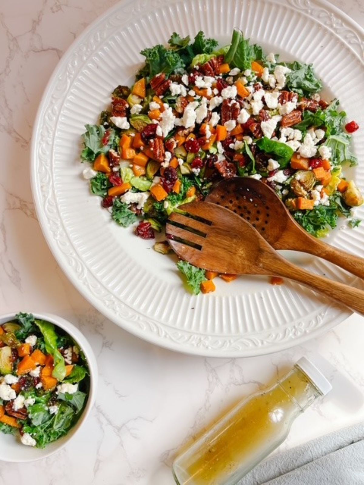 served kale and sweet potato salad with the salad dressing