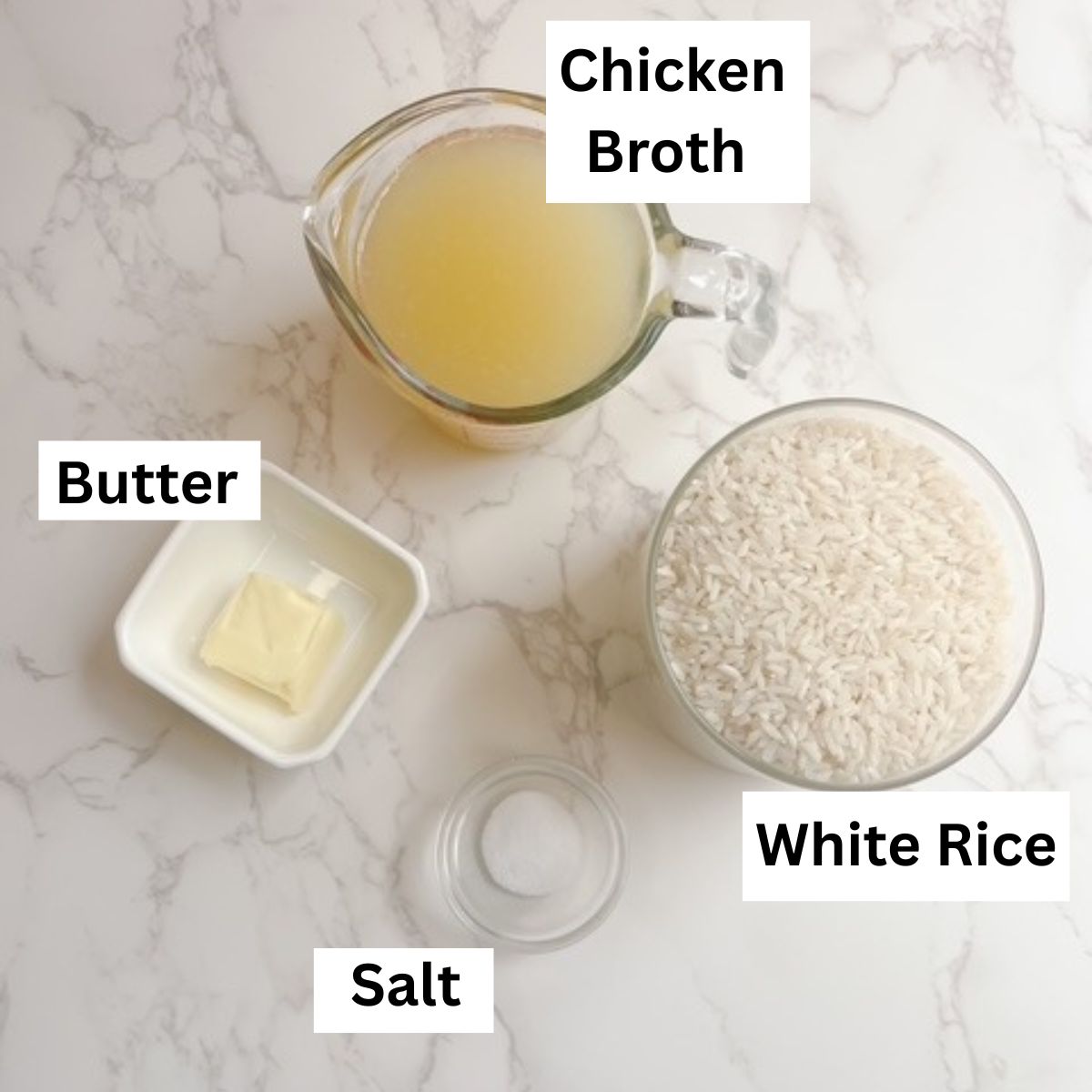 chicken broth, white rice, butter, salt