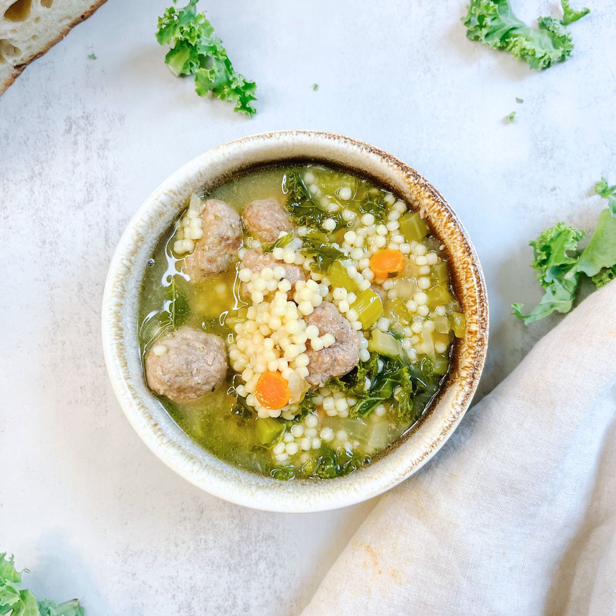 A bowl of Italian wedding soup.
