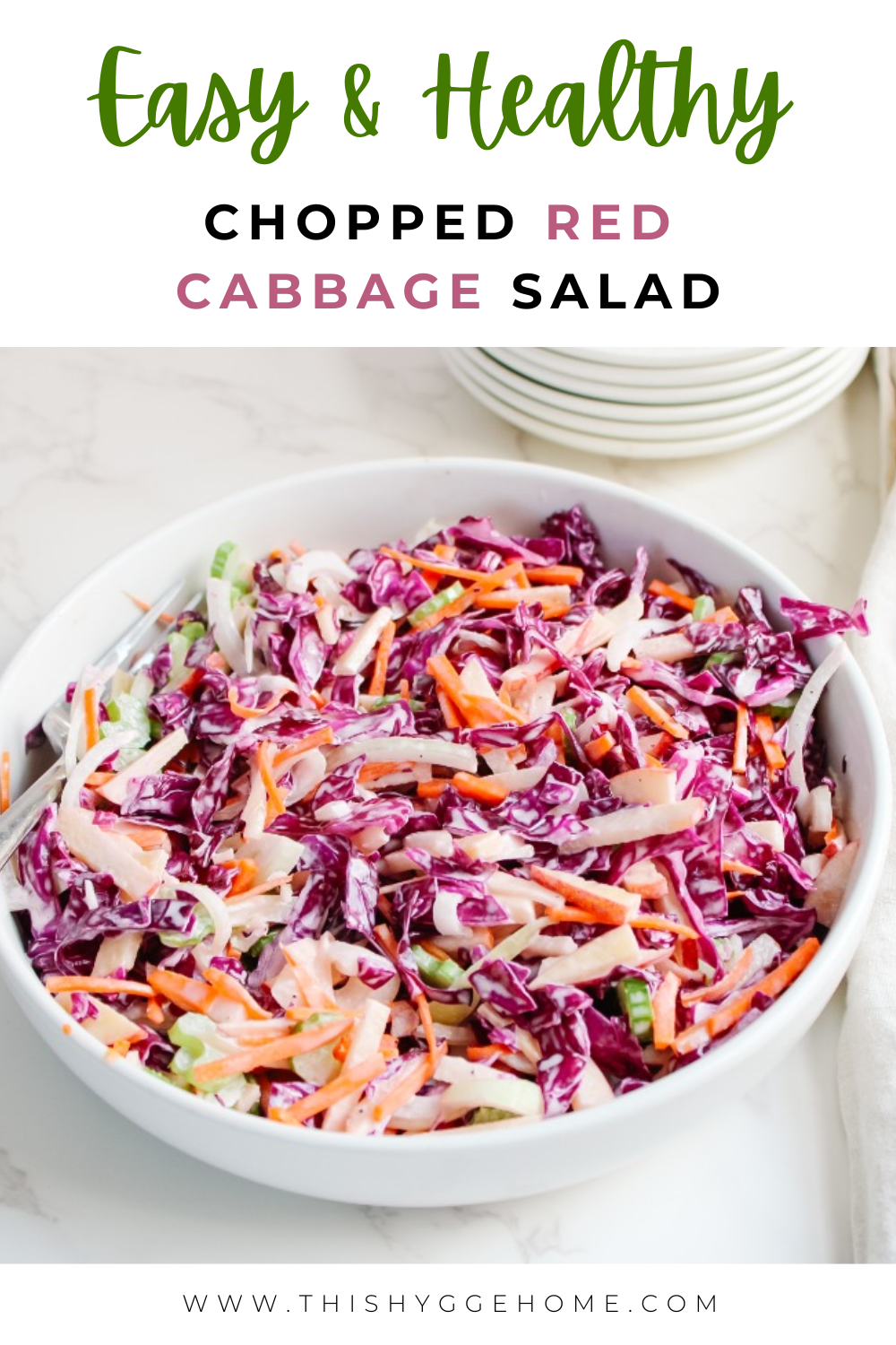 A recipe pin for chopped red cabbage salad. 