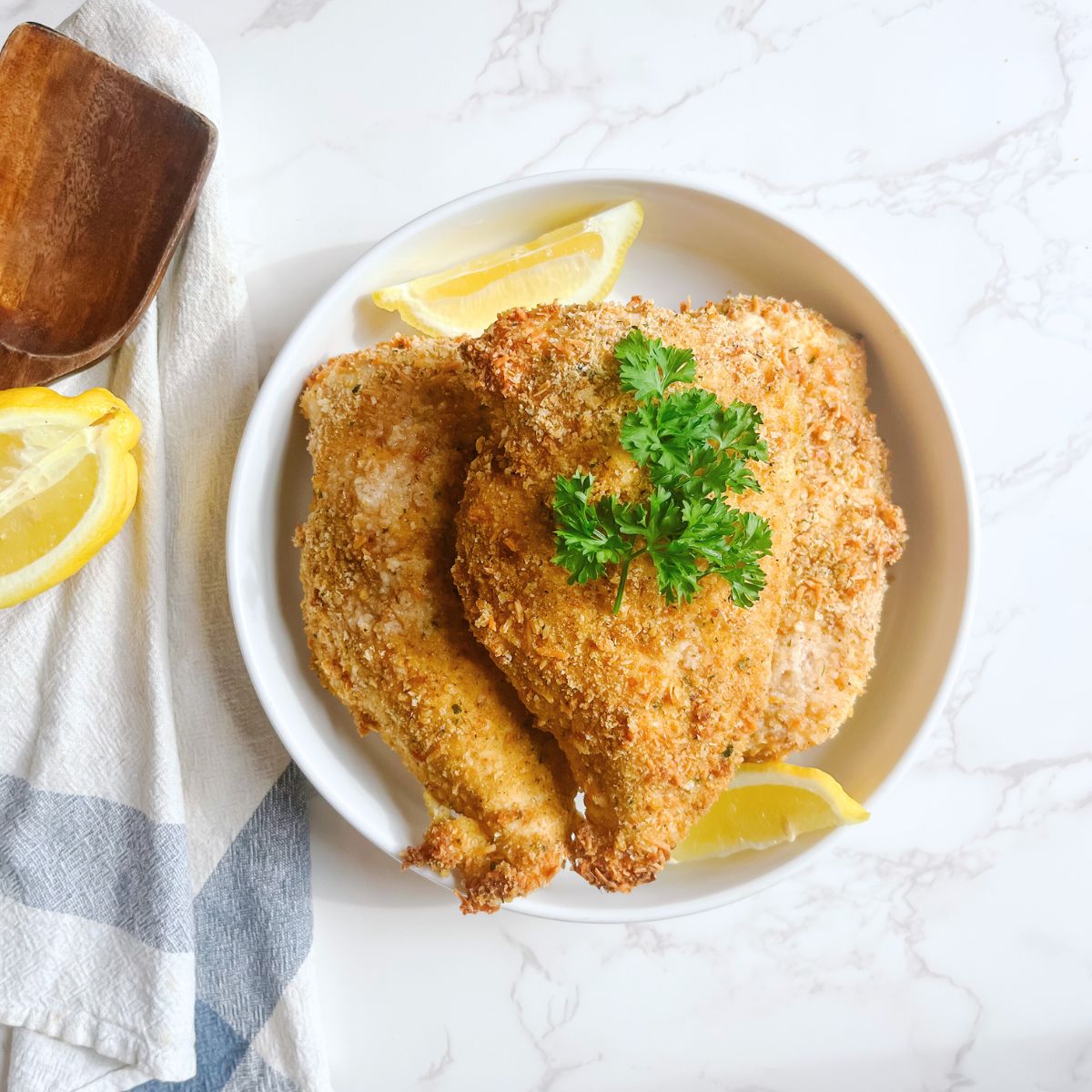 A plate of baked sourdough fried chicken.