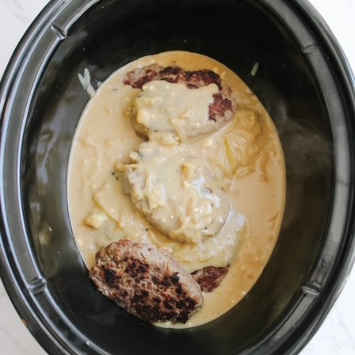 pour sauce over steak