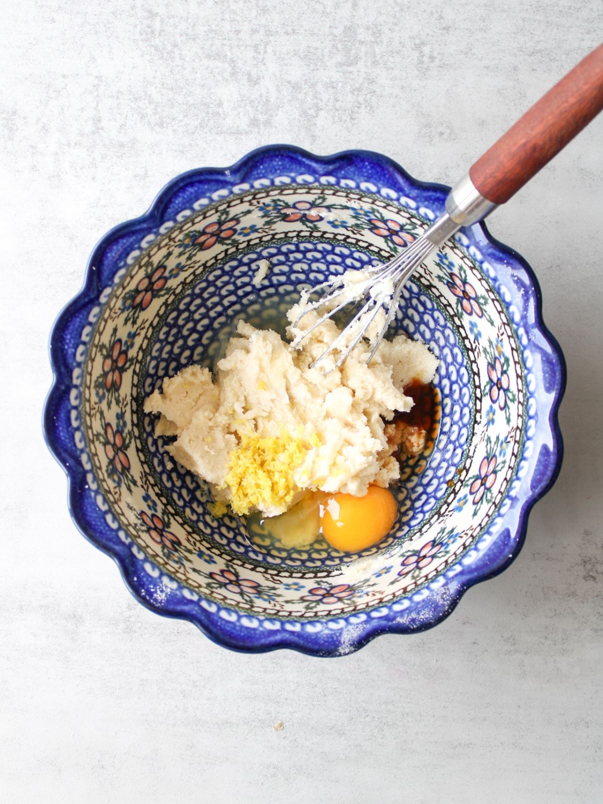 Add the wet ingredients to the mixing bowl.