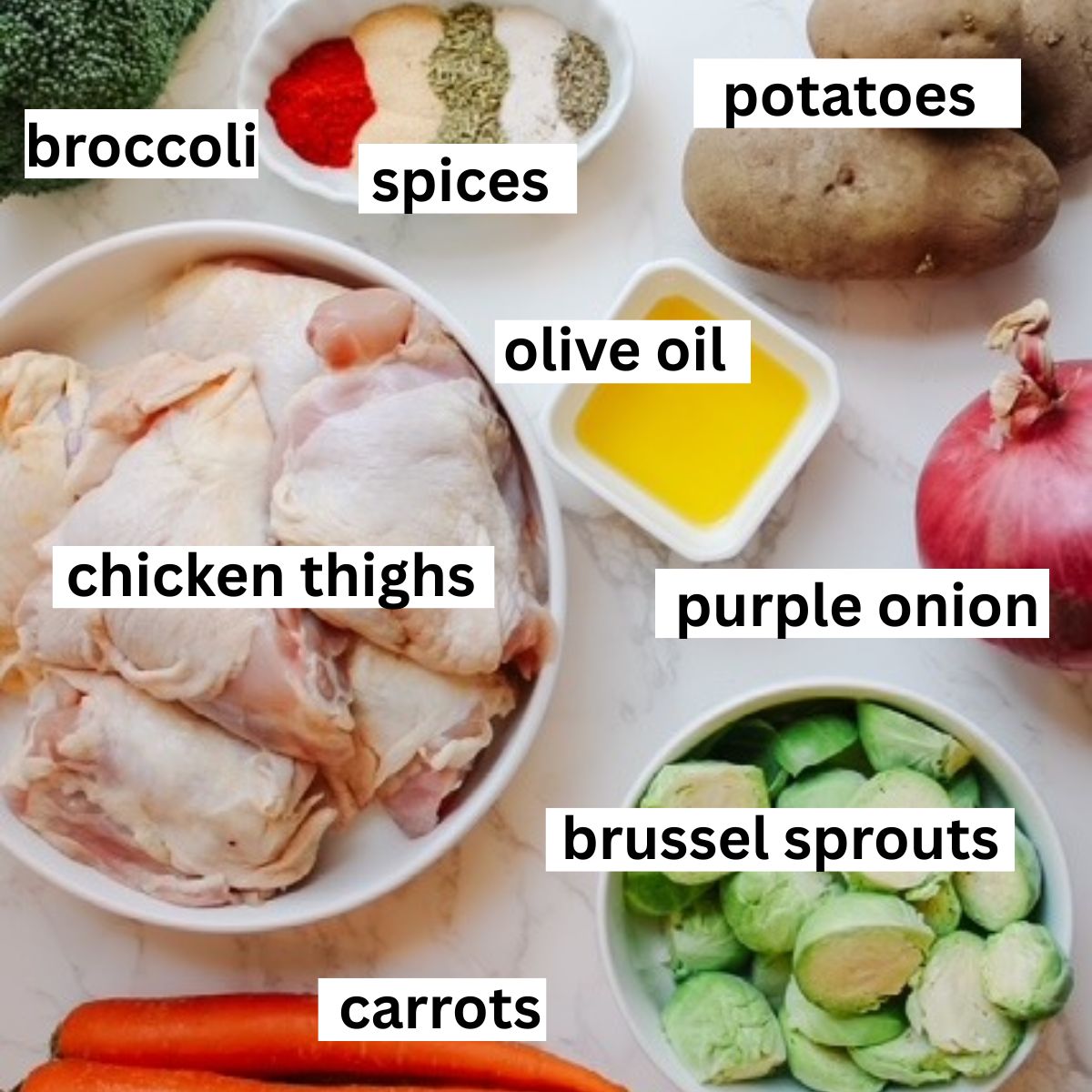 ingredients needed for chicken and veggie sheet pan