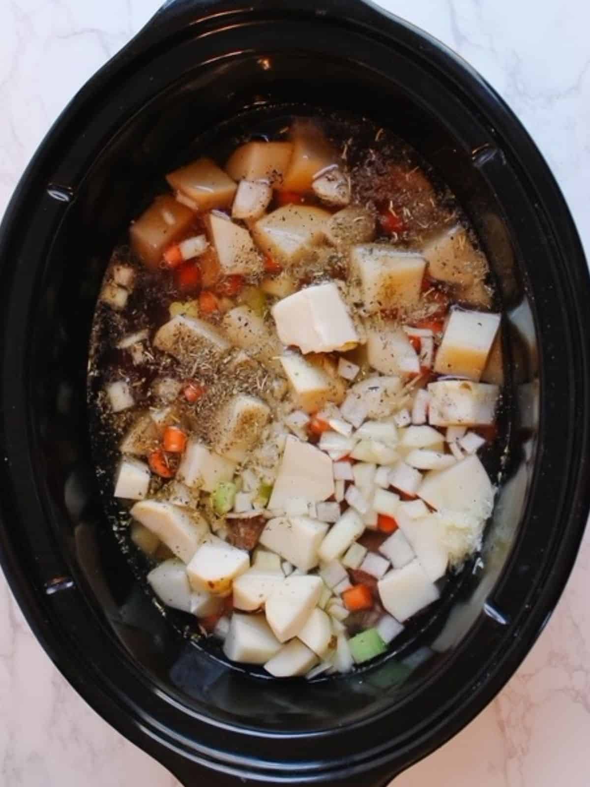 add liquid into crockpot
