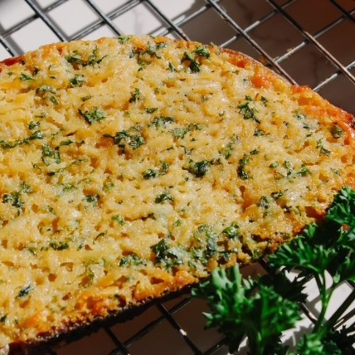 baked garlic bread up close