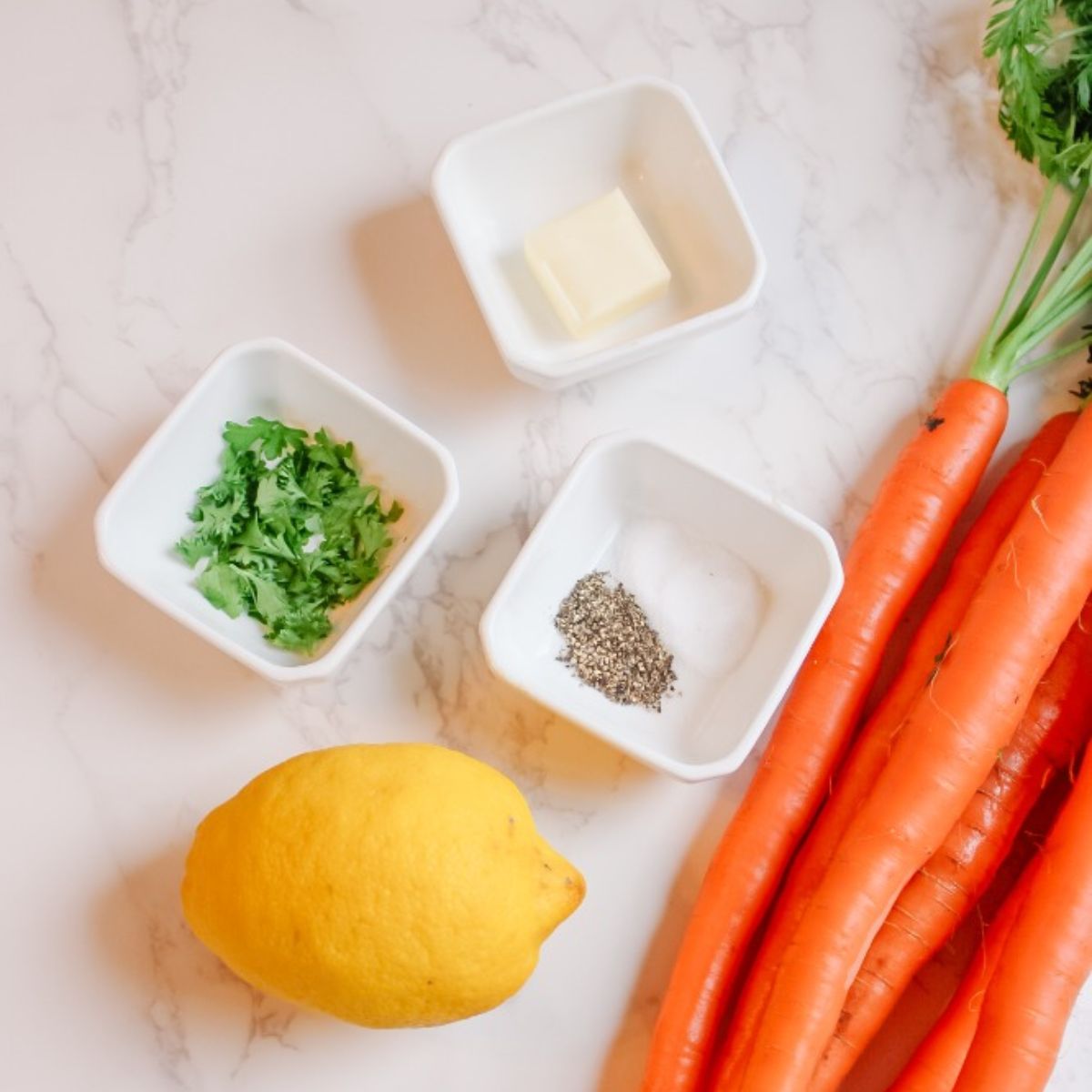 carrots, butter, salt, pepper, parsley, lemon
