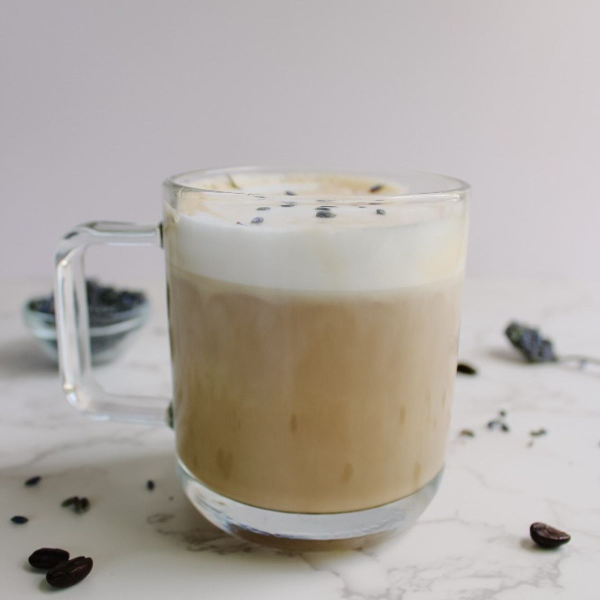 hot lavender latte with foam layer