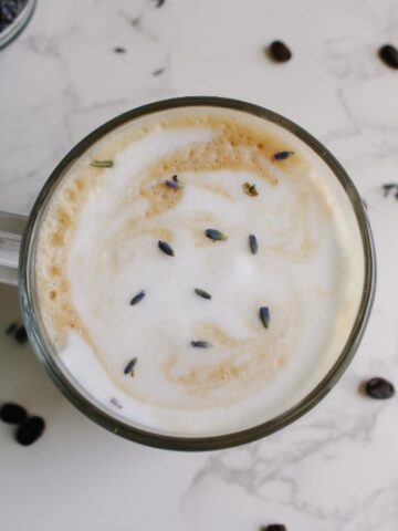 hot lavender latte with foam swirl