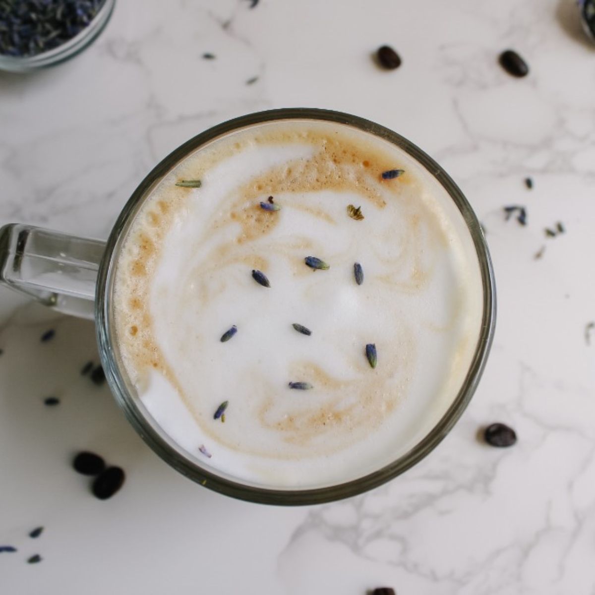 hot lavender latte with foam swirl