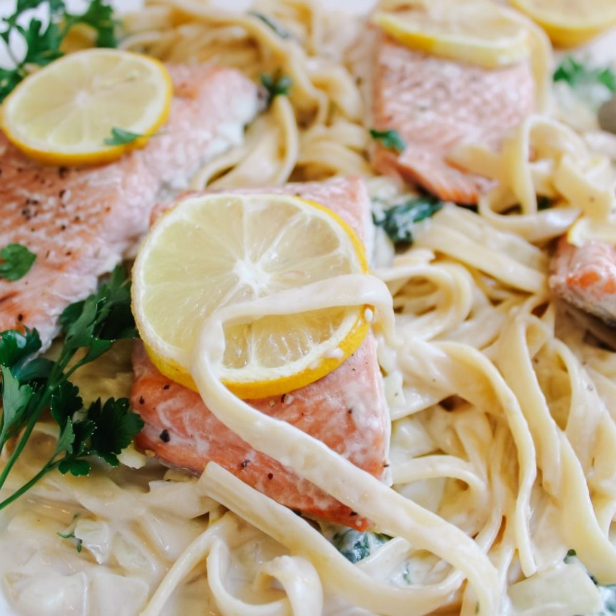 salmon with lemon on top