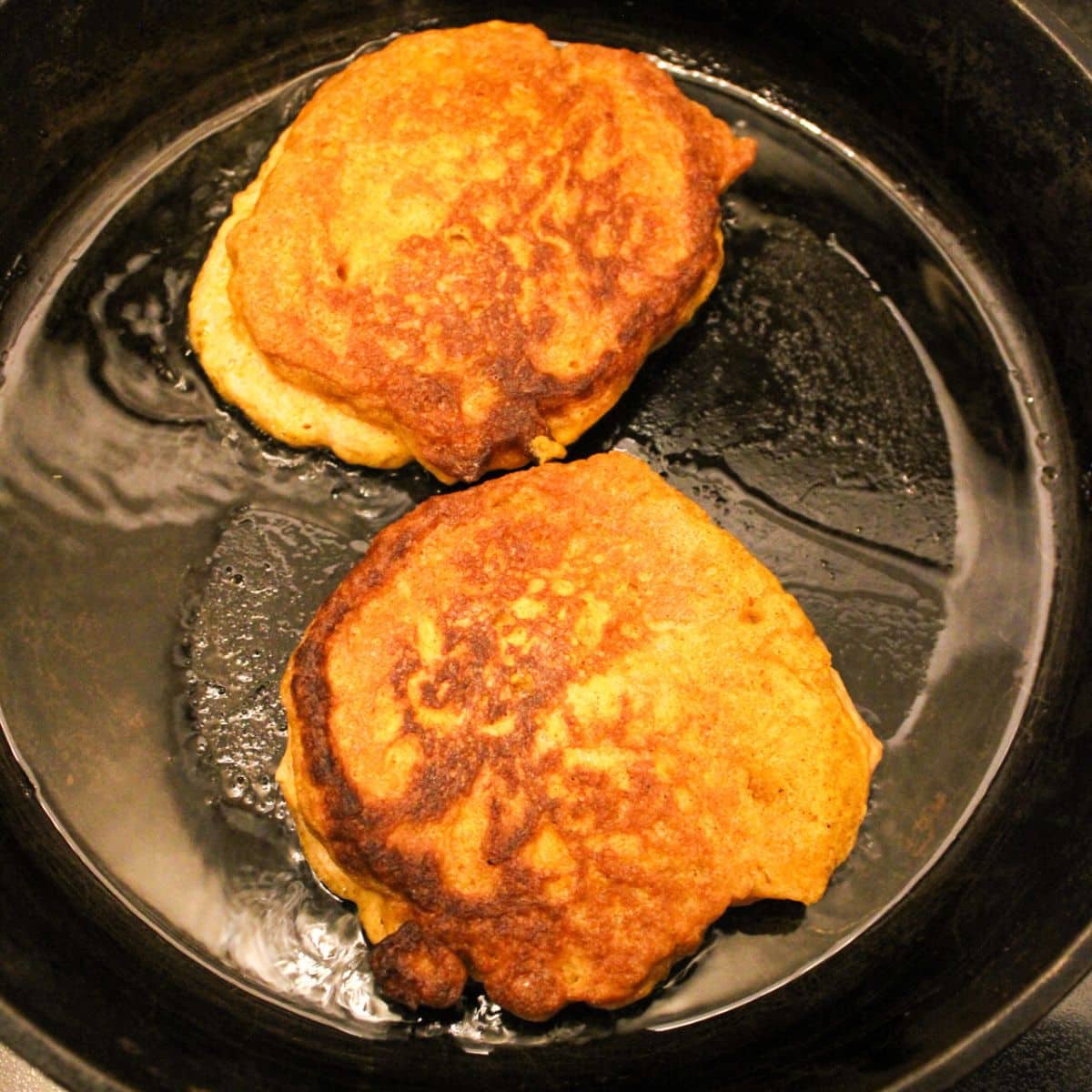 Cook in a cast iron skillet until golden brown on each side of the pancake.