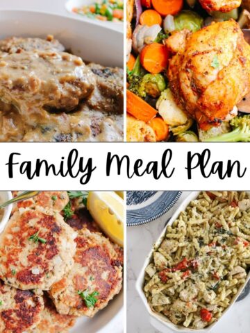The family meal plan cover photo with 4 pictures of different recipes.
